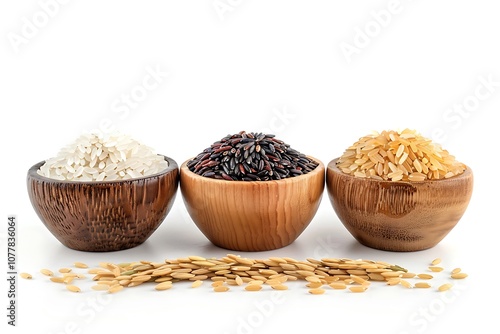 Various color of rice isolated on white background