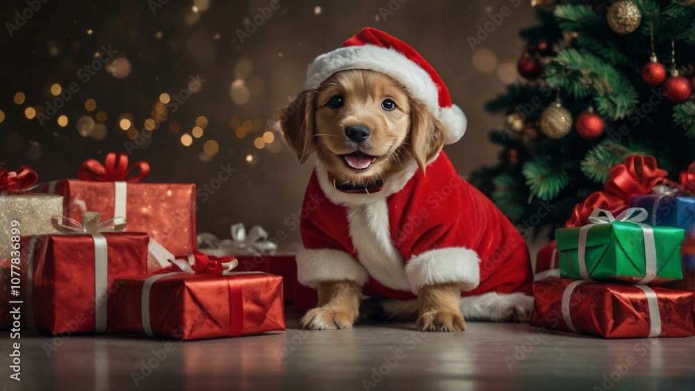 Cute puppy dressed as Santa Claus Cute puppy dressed as Santa Claus