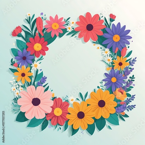 Colorful Floral Wreath with a White Background