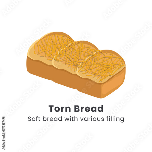 Hand drawn vector illustrator of Roti sobek or Torn bread or Roti kasur. Soft bread filled with chocolate, cheese, jam and nuts