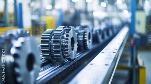 Wallpaper Mural Metal Gears Moving Along a Conveyor Belt in a Factory Setting Torontodigital.ca