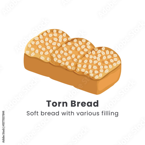 Hand drawn vector illustrator of Roti sobek or Torn bread or Roti kasur. Soft bread filled with chocolate, cheese, jam and nuts