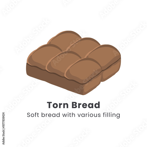 Hand drawn vector illustrator of Roti sobek or Torn bread or Roti kasur. Soft bread filled with chocolate, cheese, jam and nuts