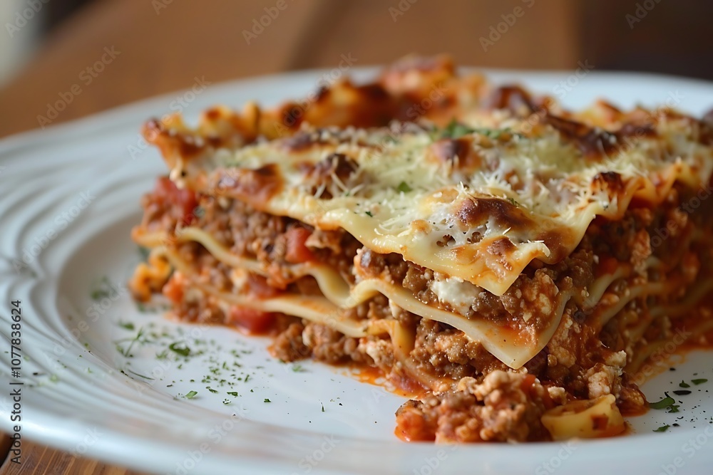 Traditional lasagna bolognese with minced meat and tomato sauce Traditional lasagna bolognese with minced meat and tomato sauce