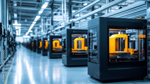 Row of 3D Printers in a Modern Factory