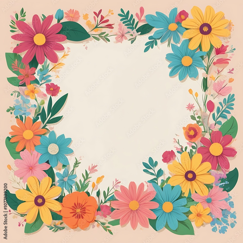 Colorful Flower Frame with White Background Colorful Flower Frame with White Background