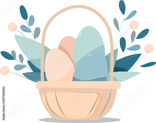 vector illustration, Easter, egg, basket, spring, holiday, celebration, cartoon, flower, decoration, colorful, Happy Easter, gift, springtime, art, no people, beige, pink, blue