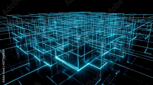 Abstract Blue Neon Grid Lines Pattern