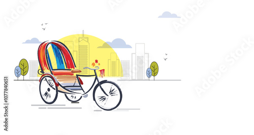 Colorful rickshaw illustration template . Illustration of cycle Rickshaw illustration in the city road. for t shirt, banner, poster