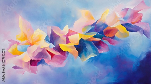 Abstract Floral Painting with Blue Background