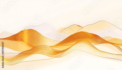 Abstract Golden Waves in a White Background photo