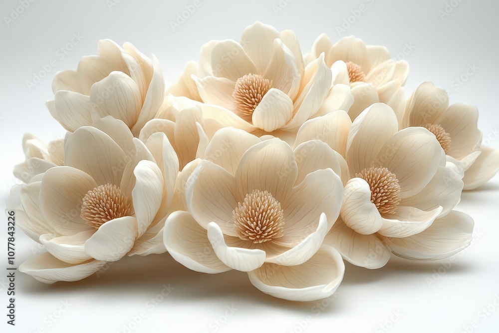 delicate magnolia blossoms with soft velvety petals arranged artistically against a stark white background highlighting their elegance and grace delicate magnolia blossoms with soft velvety petals arranged artistically against a stark white background highlighting their elegance and grace