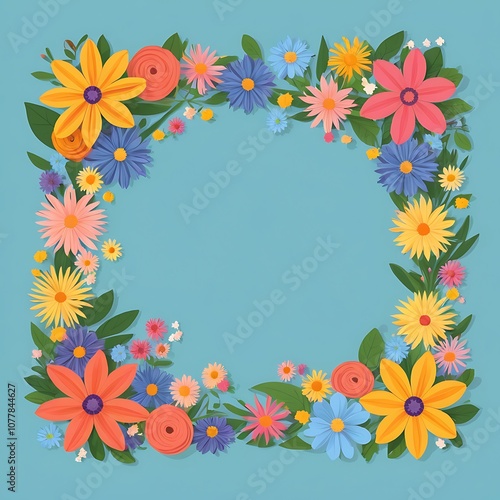 frame with flowers and butterflies