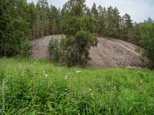 Southern Urals, Bashkir State Nature Reserve: rock dumps at abandoned mines for the extraction of chromite ore under Mount Bashart.