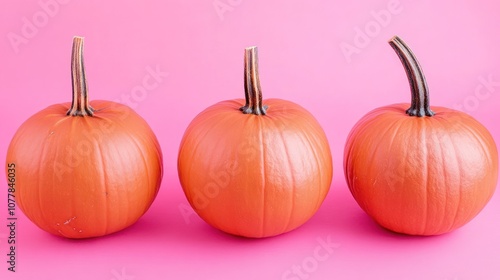 Three pumpkins on an random color background photo