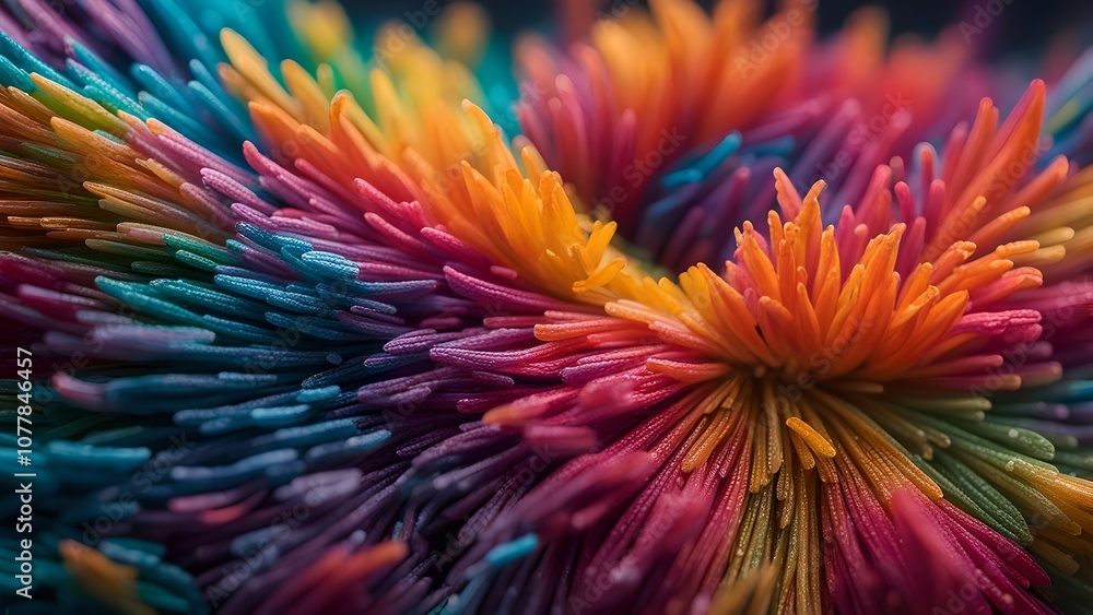 Abstract 3D Render of Colorful, Spiky Fibers. Abstract 3D Render of Colorful, Spiky Fibers.