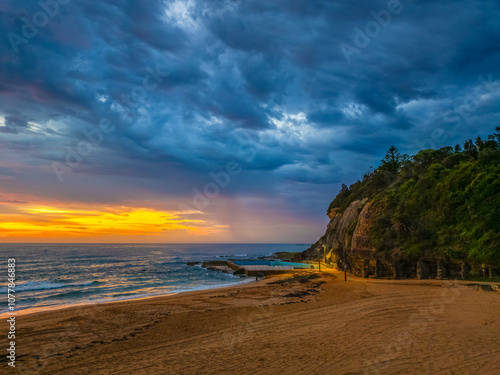 Photography Pretty Sunrise at the seaside with rain clouds