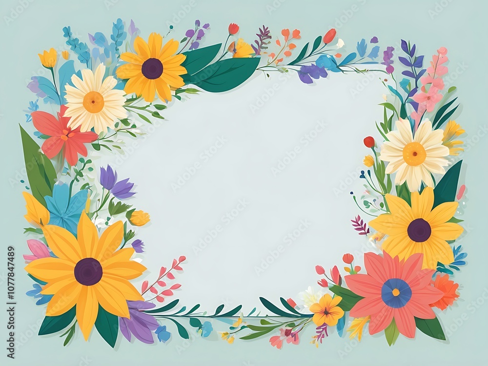 Obraz premium Colorful Floral Frame with White Background