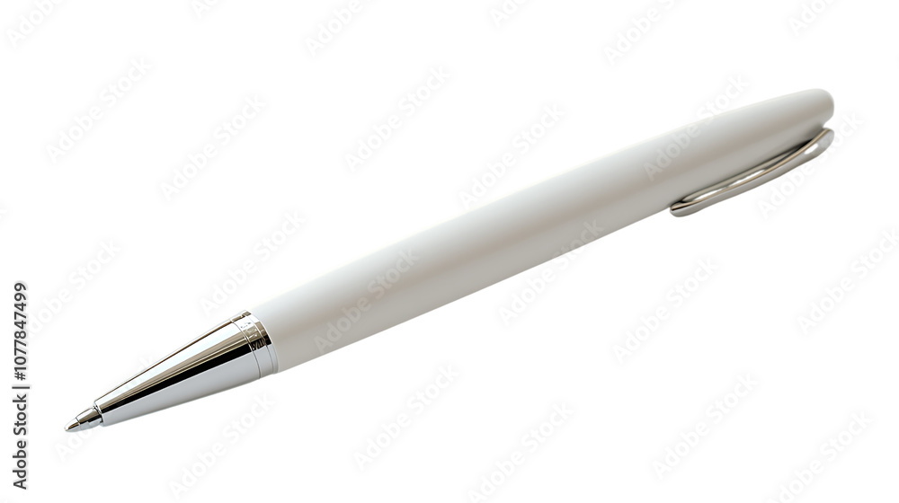Elegant White Ballpoint Pen with Silver Trim Elegant White Ballpoint Pen with Silver Trim
