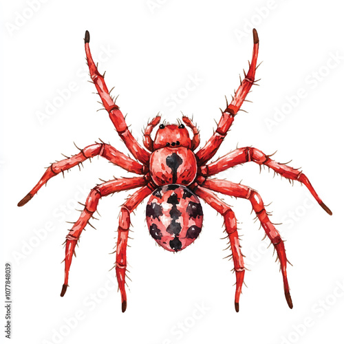 cute Red Spider watercolor clipart illustration isolated