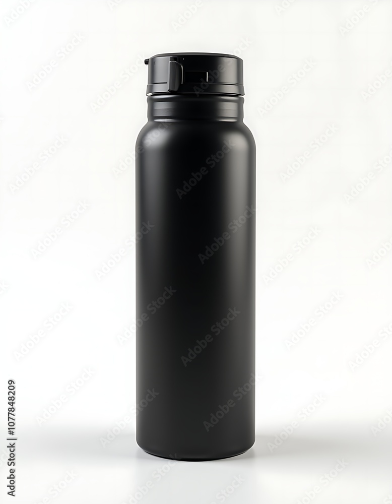 Black plastic water bottle mockup isolated on white background, product packaging mockup design Black plastic water bottle mockup isolated on white background, product packaging mockup design