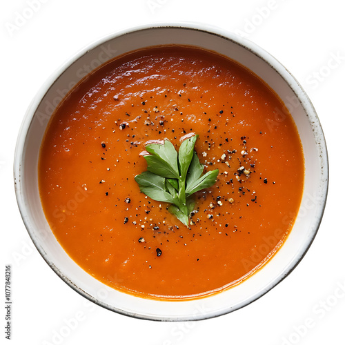 Fresh Tomato Soup with Herb Garnish in Bowl