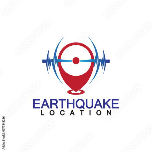 Earthquake Location logo Icon design Isolated on White Background. Map Pin and Earthquake Icon