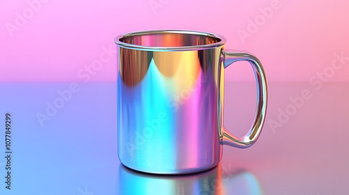 Iridescent Metal Mug on a Gradient Background photo