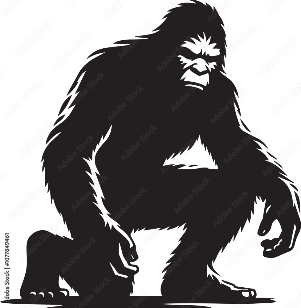 Obraz premium Bigfoot silhouette crouching down appearing curious