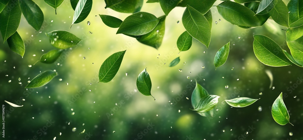 Green leaves falling from the sky with a blurred background. Green leaves falling from the sky with a blurred background.