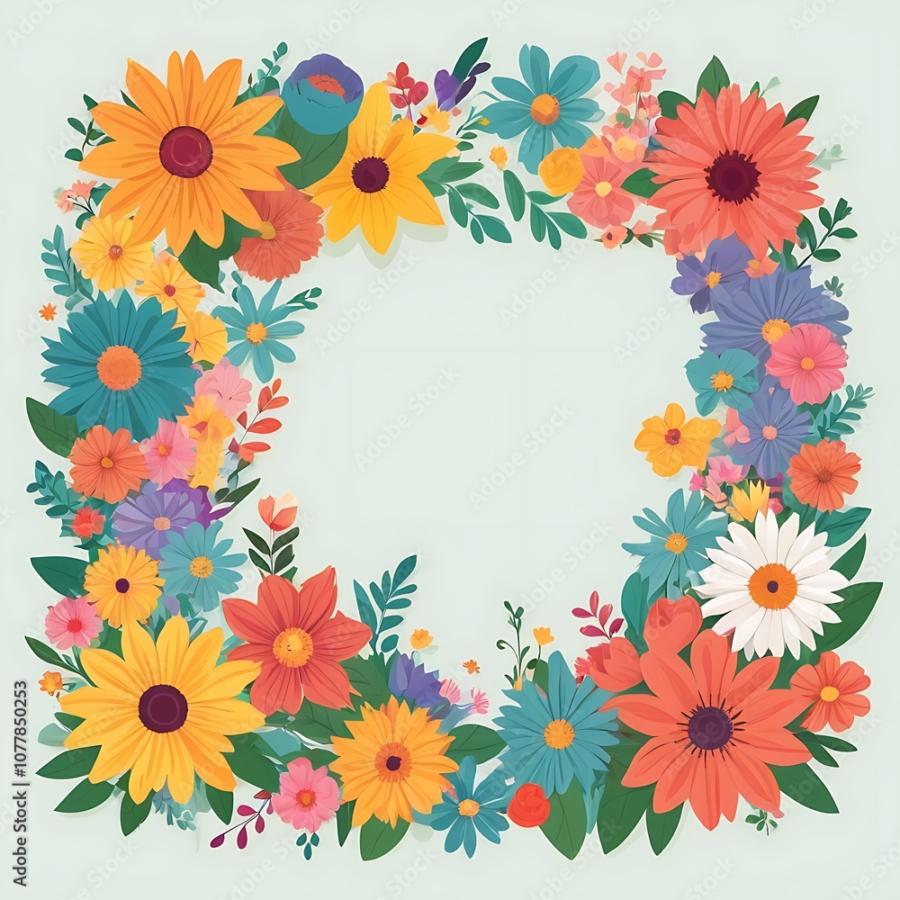 Colorful Flower Wreath with a Blank Center Colorful Flower Wreath with a Blank Center