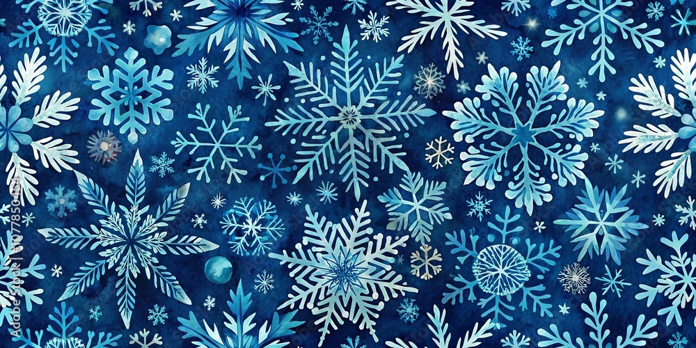 A mesmerizing tapestry of delicate snowflakes, each rendered in shades of blue, dancing on a canvas of rich indigo, creating a captivating winter wonderland. A mesmerizing tapestry of delicate snowflakes, each rendered in shades of blue, dancing on a canvas of rich indigo, creating a captivating winter wonderland.