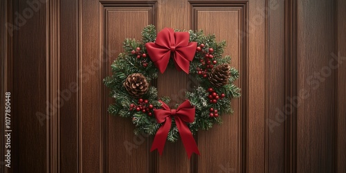 Christmas Wreath on Wooden Door