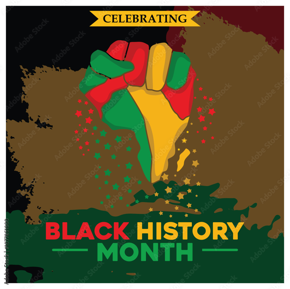 Obraz premium Map of Africa in celebration of black history. An annual month of remembrance originating in the United States. Black History Month concept. Flat vector illustration.