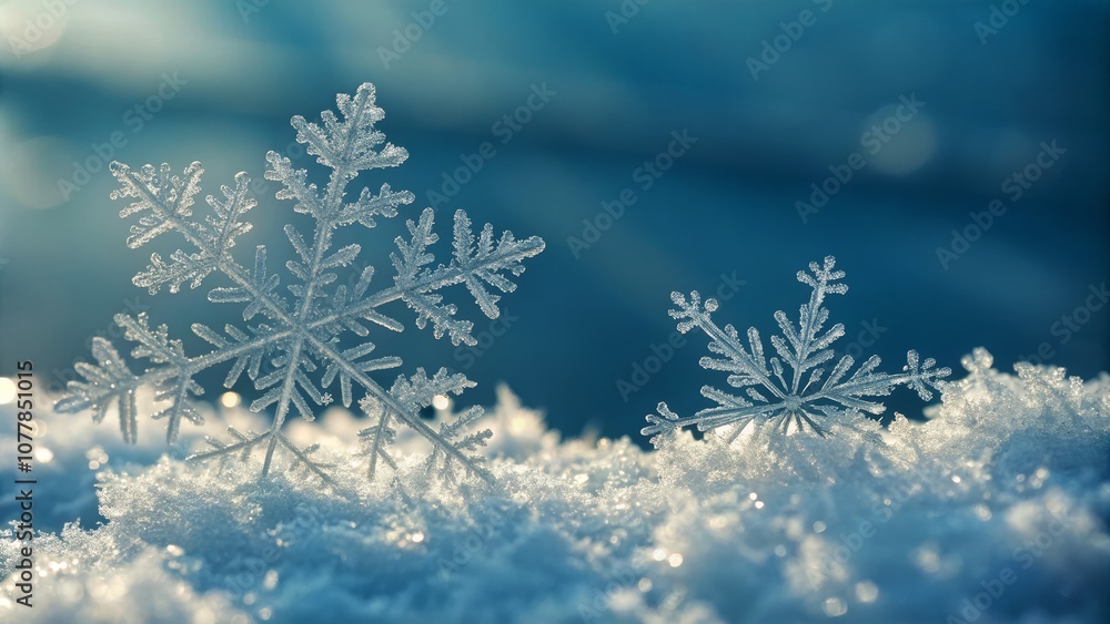Stunning Macro Photography of Snowflakes and Ice Crystals on a Blue Winter Background, Capturing the Intricate Beauty of Nature's Frozen Artistry Stunning Macro Photography of Snowflakes and Ice Crystals on a Blue Winter Background, Capturing the Intricate Beauty of Nature's Frozen Artistry