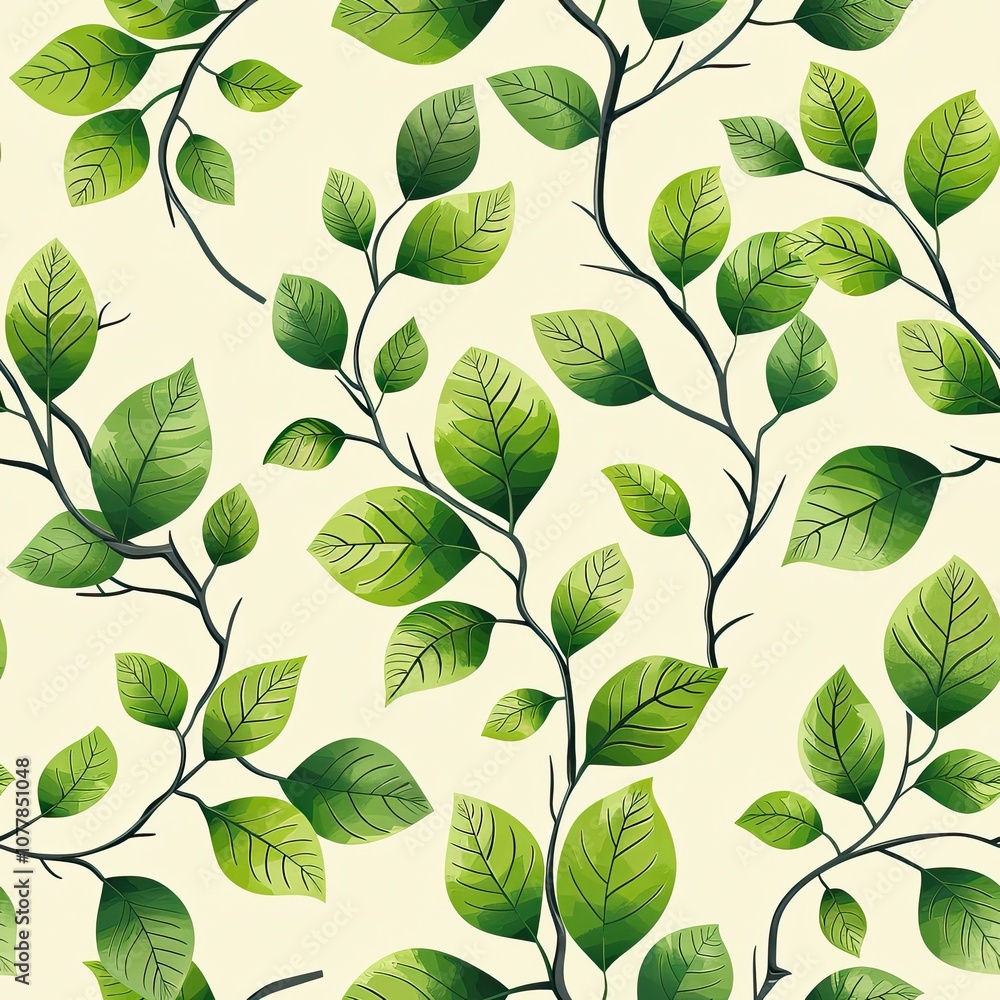 2d flat minimalistic vector seamless pattern of green leaves on beige background 2d flat minimalistic vector seamless pattern of green leaves on beige background