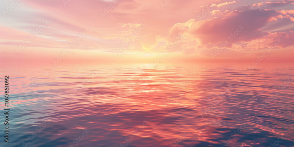 An expansive view of the sunrise over the ocean, with vibrant orange and pink colors reflecting on the water's surface. An expansive view of the sunrise over the ocean, with vibrant orange and pink colors reflecting on the water's surface.