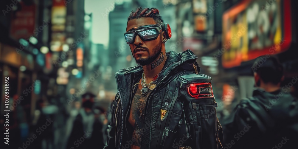 Cyber man warrior in urban scenery Cyber man warrior in urban scenery