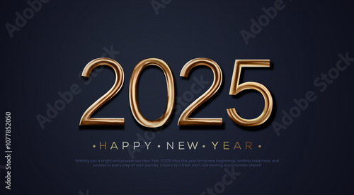 Happy new year 2025 banner. Golden luxury text 2025 Happy new year. Gold Festive Numbers Design