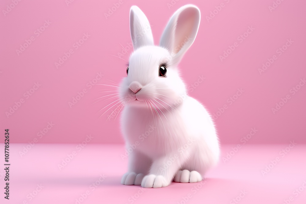 A white bunny rabbit sits on a pink background. A white bunny rabbit sits on a pink background.