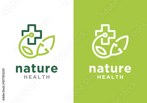 healthcare stethoscope logo and medical design vector illustration. medical healthcare with green natural medicines