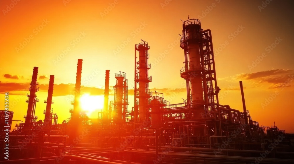 Oil refinery at sunset, petrochemical plant, petrochemical industry. Oil refinery at sunset, petrochemical plant, petrochemical industry.