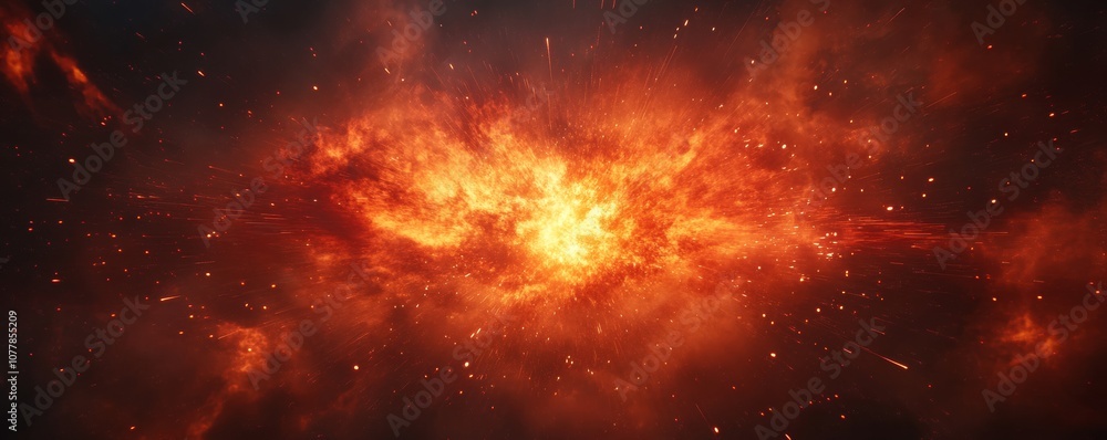 Naklejka premium Fiery explosion with glowing embers in space