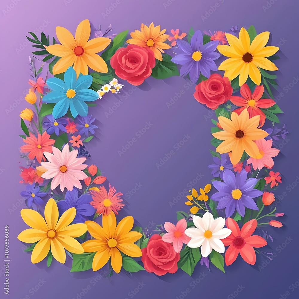 Colorful Flower Wreath with Purple Background Colorful Flower Wreath with Purple Background