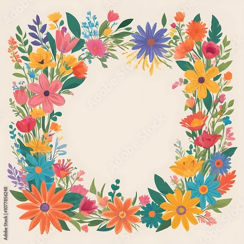 A Colorful Floral Wreath with a White Center