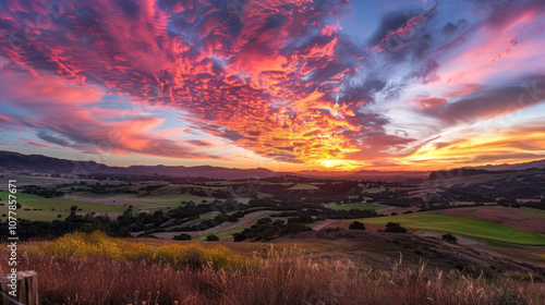 A breathtaking sunset captured with vibrant colors spreading across the sky, perfect for golden hour photography. photo