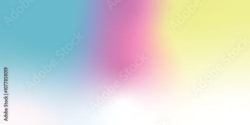 Abstract clear blue sky. Pastel rainbow. Light blue, pink and yellow color vector banner. Pastel gradient sky pattern. Blurred light fuzz colorful gradient background. Vector soft horizontal backdrop

