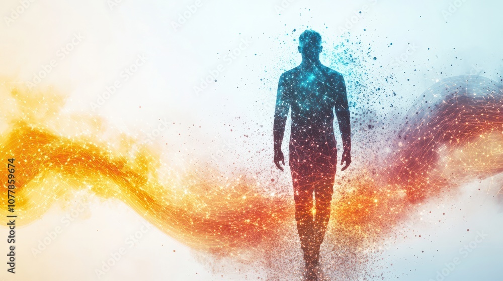 A conceptual representation of a human form disintegrating A conceptual representation of a human form disintegrating
