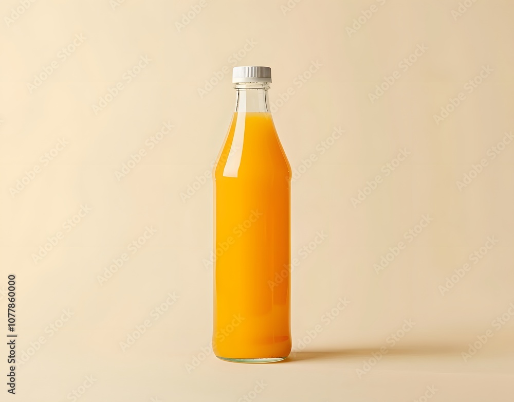 A mockup of an orange juice bottle with a white label A mockup of an orange juice bottle with a white label