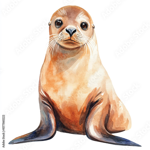 cute Sea Lion watercolor clipart illustration isolated
